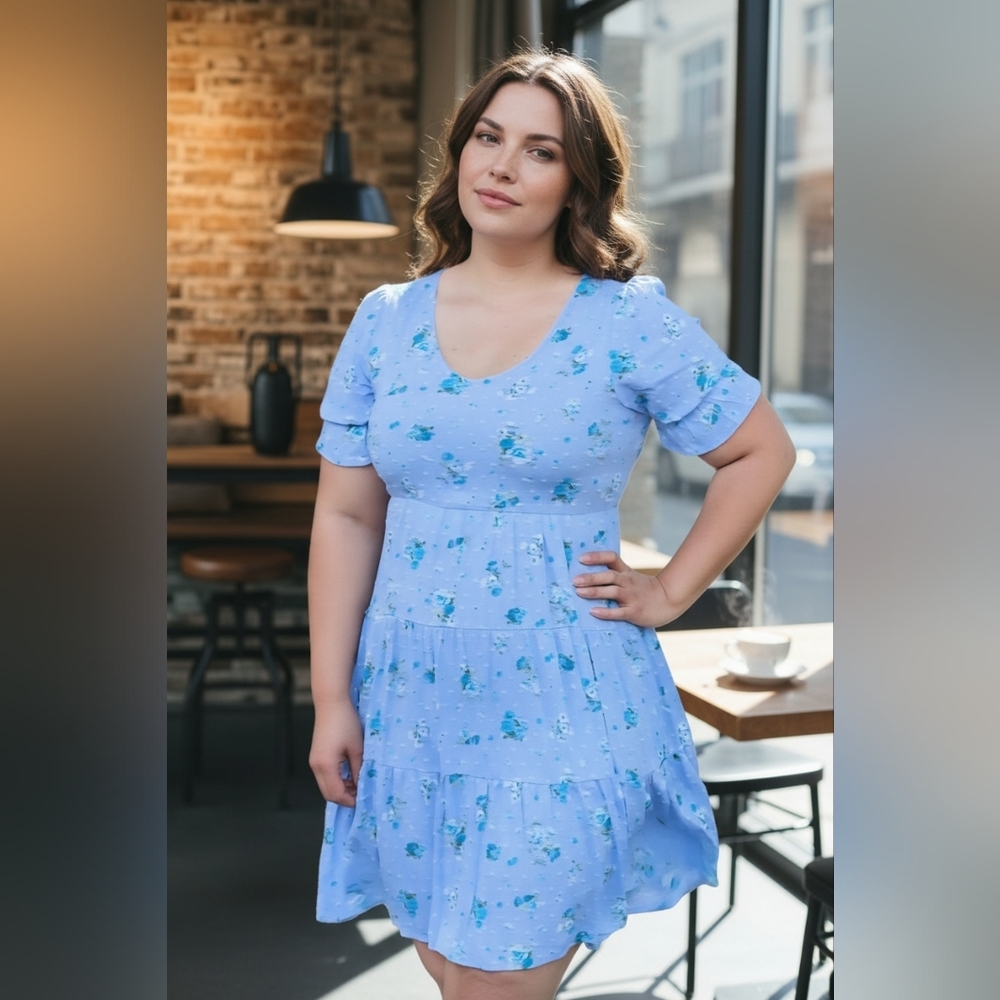 Chic Blue Floral Midi Dress